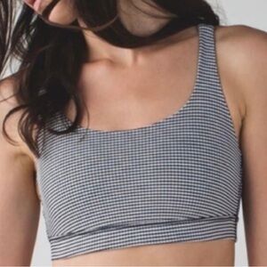 Lululemon Energy Bra Gingham Luon White Black with Tranquil Blue